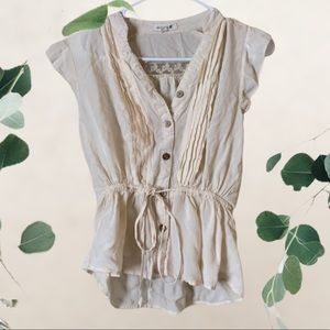 Beige Off White Cream short sleeve blouse